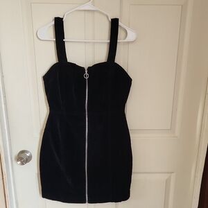 Black Zip-Front Mini Dress with Wide Straps